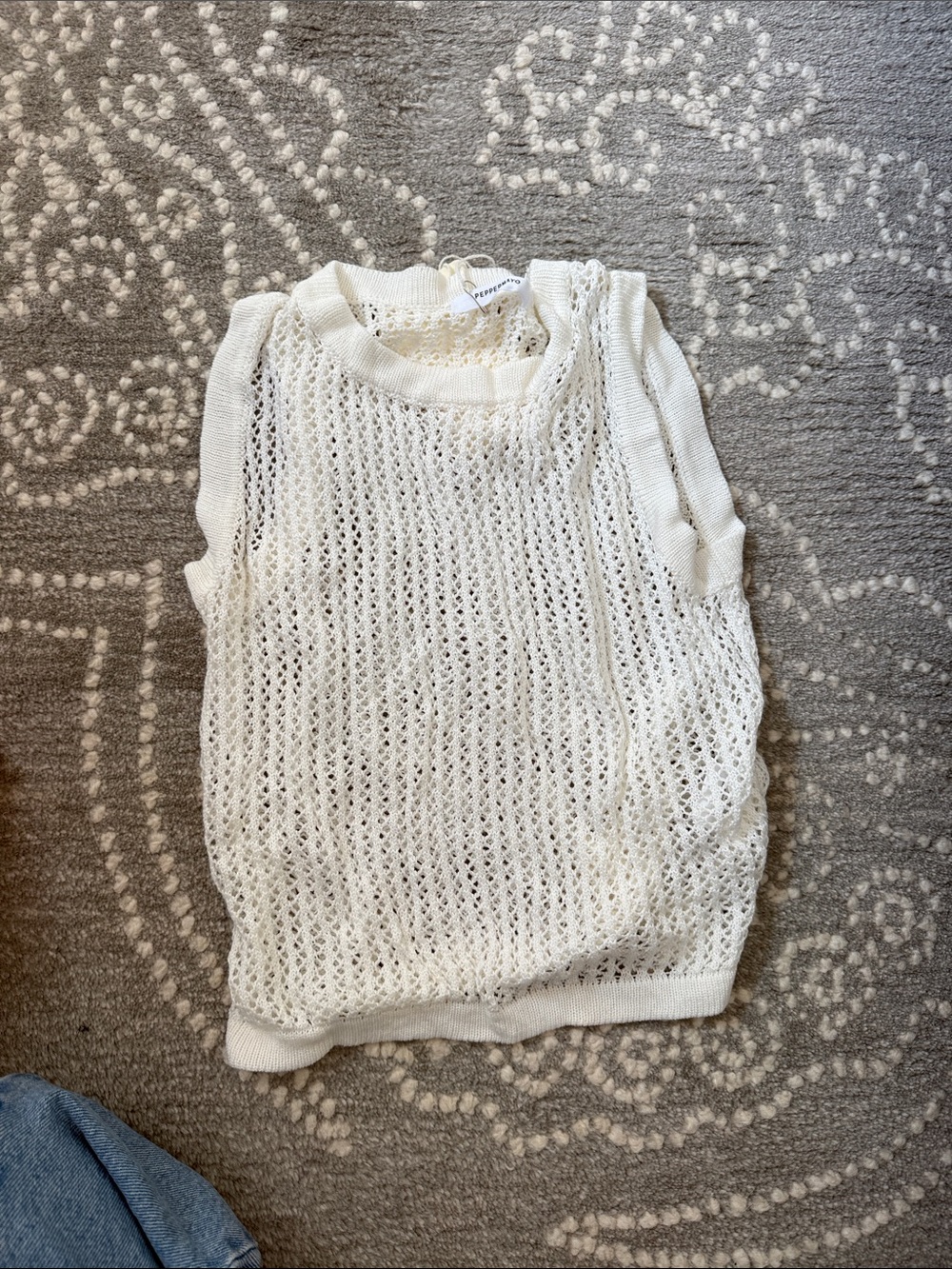 Peppermayo White Open-Knit Sleeveless Tank